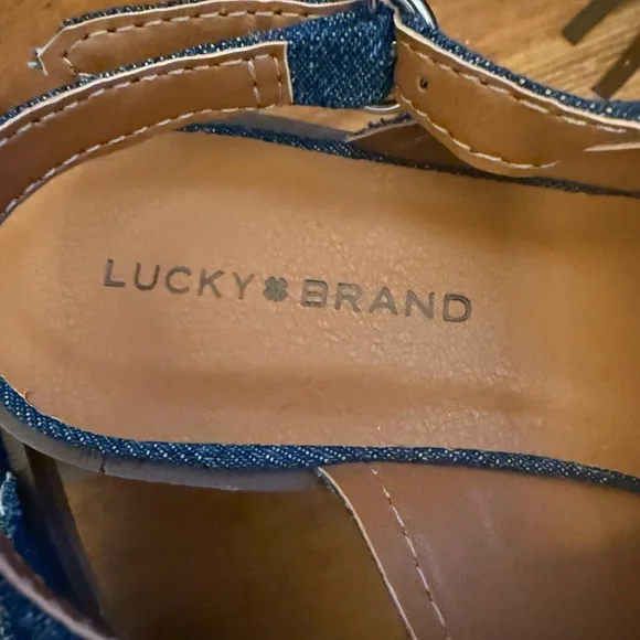 NWOT Lucky Brand Navy Denim 1 Platform Delmie High Heel Sandal Size 9 - Picture 5 of 7